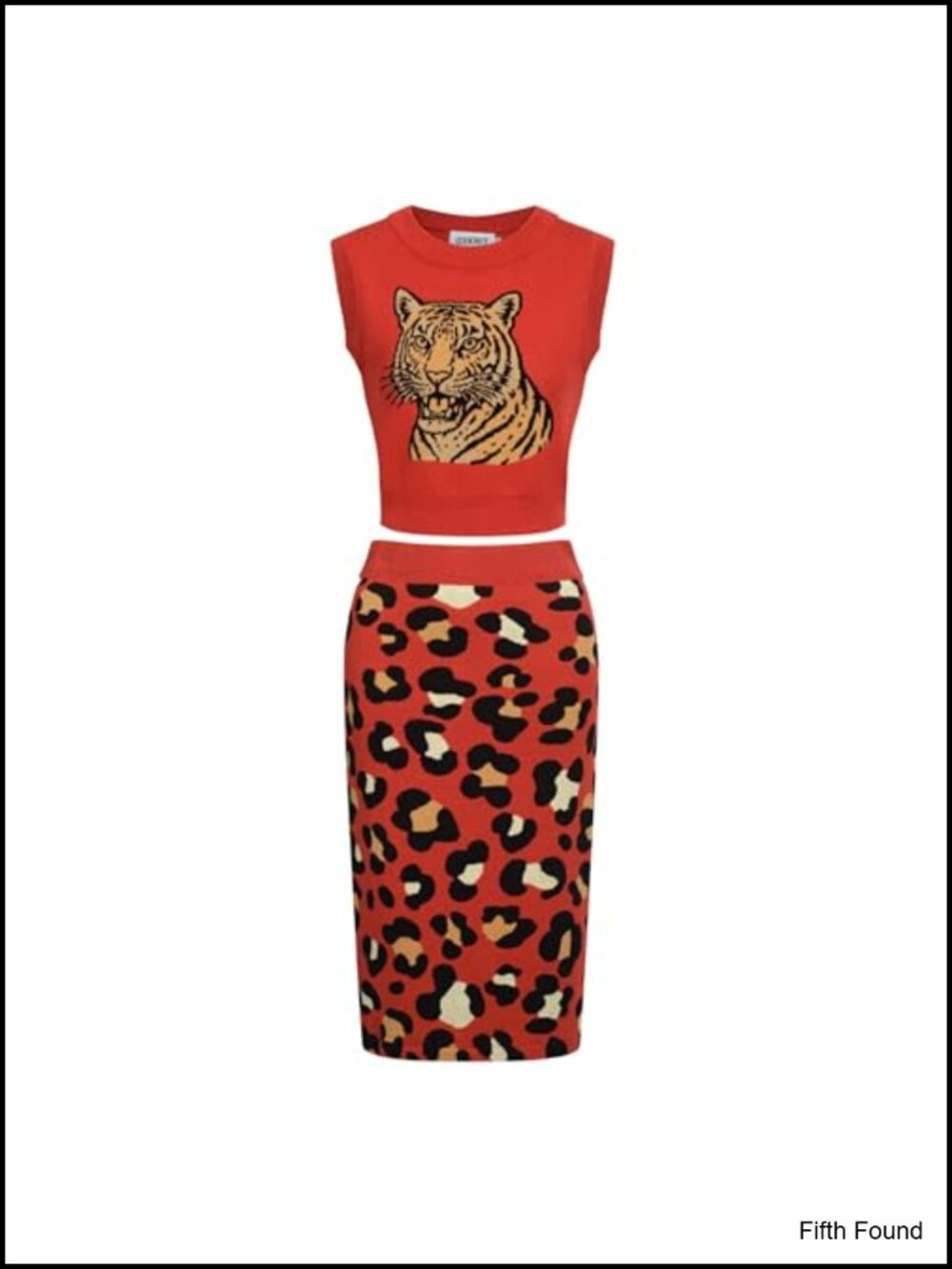 Cotton Knitted Vest Skirt Set Retro Tiger Pattern 2 Piece Summer Outfit